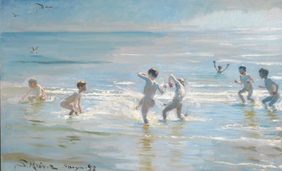 Eine Gruppe Jungen im sonnenbeschienenen Wasser von Peder Severin Krøyer